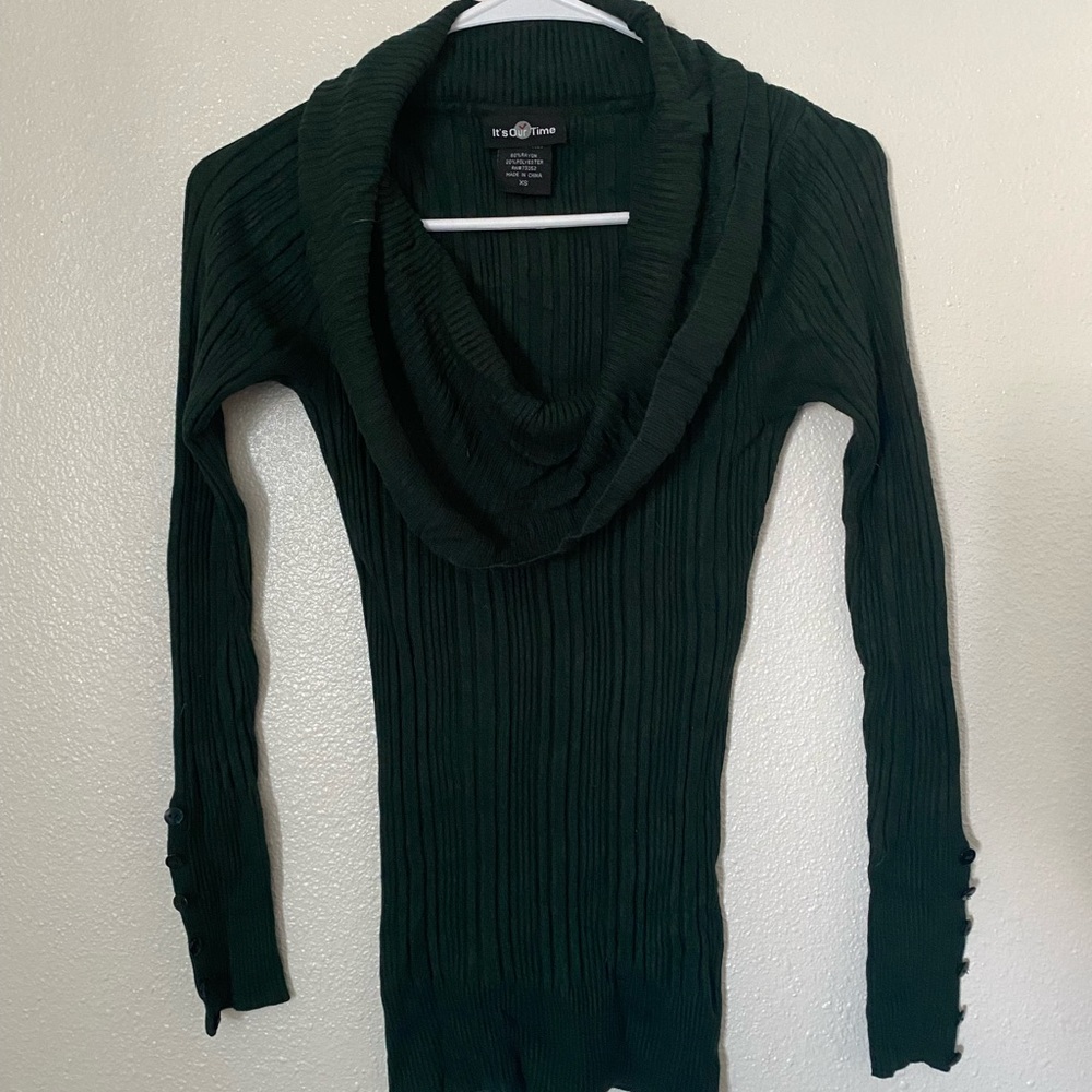 Cowl neck hunter green ribbed sweater